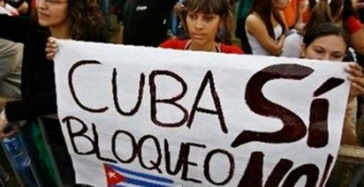 Cartel alegórico al bloqueo contra Cuba