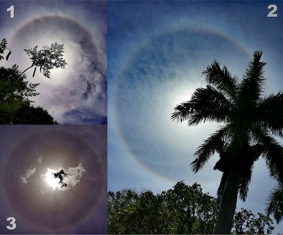 Los tres halos solares de junio observados desde La Habana: sábado 2 (1), martes 12 (2), sábado 16 (3). Fotos: Ernesto Javier Rodríguez Acosta. Los tres halos solares de junio observados desde La Habana: sábado 2 (1), martes 12 (2), sábado 16 (3). Fotos: Ernesto Javier Rodríguez Acosta.