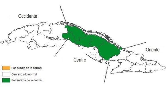 Probable comportamiento de las precipitaciones en abril de 2019. Fuente: Cenclim/Insmet. Probable comportamiento de las precipitaciones en abril de 2019. Fuente: Cenclim/Insmet.