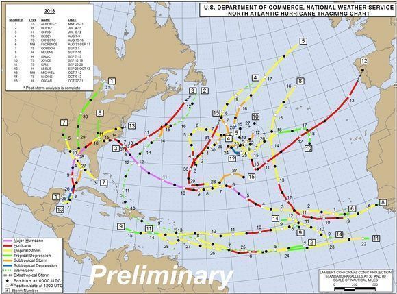 Trayectorias de los ciclones nombrados entre mayo y octubre/National Hurricane Center, NOAA. Trayectorias de los ciclones nombrados entre mayo y octubre/National Hurricane Center, NOAA.