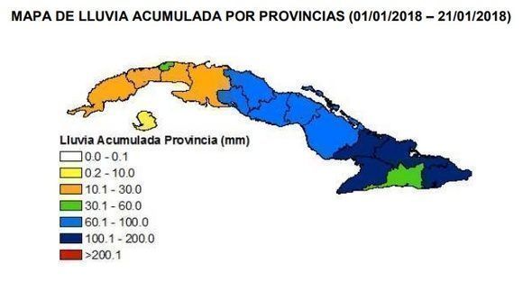 Hasta ahora, los mayores acumulados se han reportado en las regiones central y oriental. Mapa: Instituto Nacional de Recursos Hidráulicos.