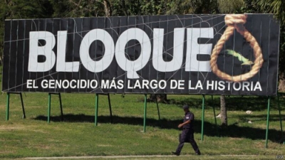 Cartel alegórico al bloqueo contra Cuba