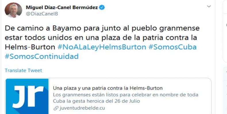 Confirma Miguel Díaz-Canel Bermúdez, su asistencia al acto central con motivo del 26 de julio, Día de la Rebeldía Nacional.
