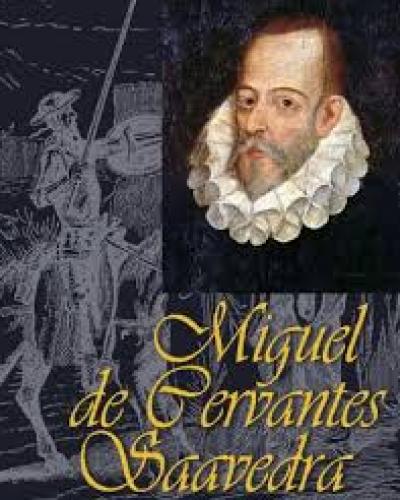 Banner alegórico a la exposición sobre Miguel de Cervantes