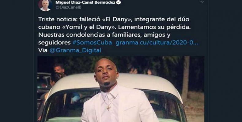 Lamenta presidente cubano deceso del artista de música urbana El Dany