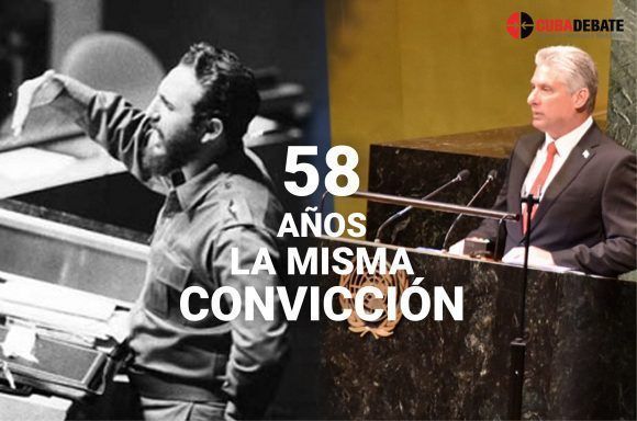 El discurso de Díaz-Canel coincide en fecha con la histórica intervención en Naciones Unidas del líder histórico de la Revolución Cubana Fidel Castro Ruz, el 26 de septiembre de 1960.