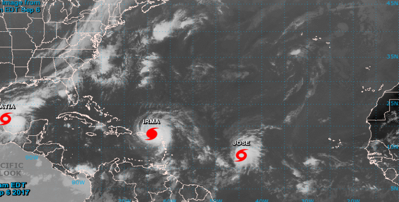 Mapa del satélite de los huracanes Irma y José