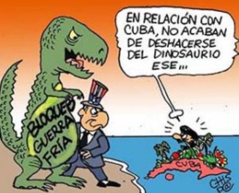 Caricatura sobre el bloqueo de Estados Unidos contra Cuba