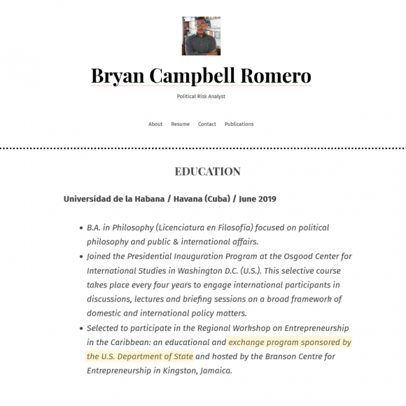 crítico del gobierno cubano Bryan Campbell Romero