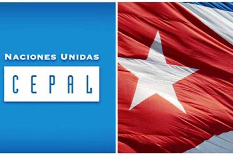 Banner alegórico a la CEPAL y bandera cubana
