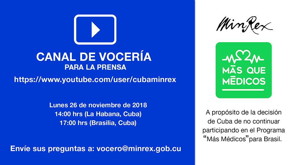Canal de Vocería de #Cubaminrex a través de #YouTube http://www.youtube.com/user/cubaminrex 