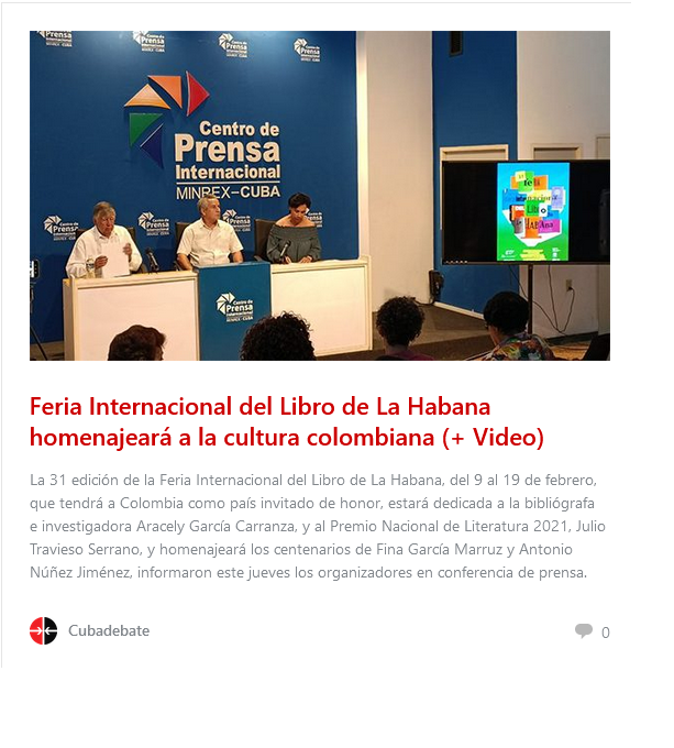 Feria Internacional del Libro de La Habana homenajeará a la cultura colombiana (+ Video) 