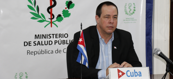 José Ángel Portal Miranda, ministro de Salud, durante un encuentro que realiza la OMS con sus países miembros. Foto: MINSAP.