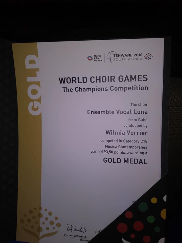Gana Coro cubano Medalla de Oro en Juegos Olímpicos Corales en Sudáfrica
