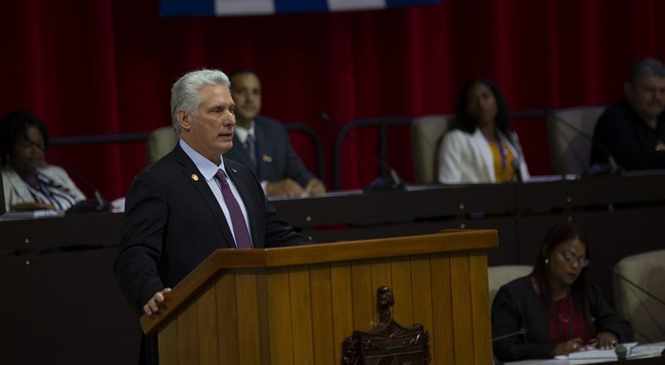 Miguel Mario Díaz-Canel Bermúdez durante la  Sesión Constitutiva de la X Legislatura de la Asamblea Nacional del Poder Popular, en el Palacio de Convenciones, el 19 de abril de 2023.