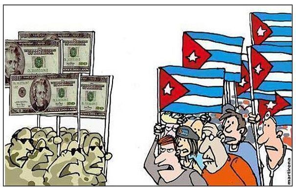 Imágenes alegóricas al enfrenteamiento entre Cuba y EEUU