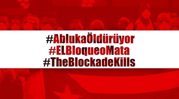 Banner alegórico al bloqueo contra Cuba