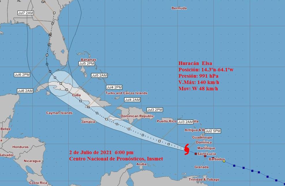 Cono de probabilidades de tormenta Elsa