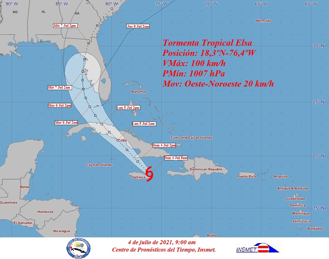 Trayectoria de la tormenta Elsa