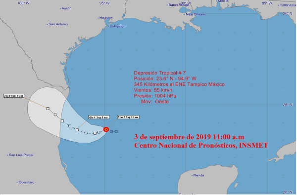 Cono de probabilidades de la tormenta tropical Fernand