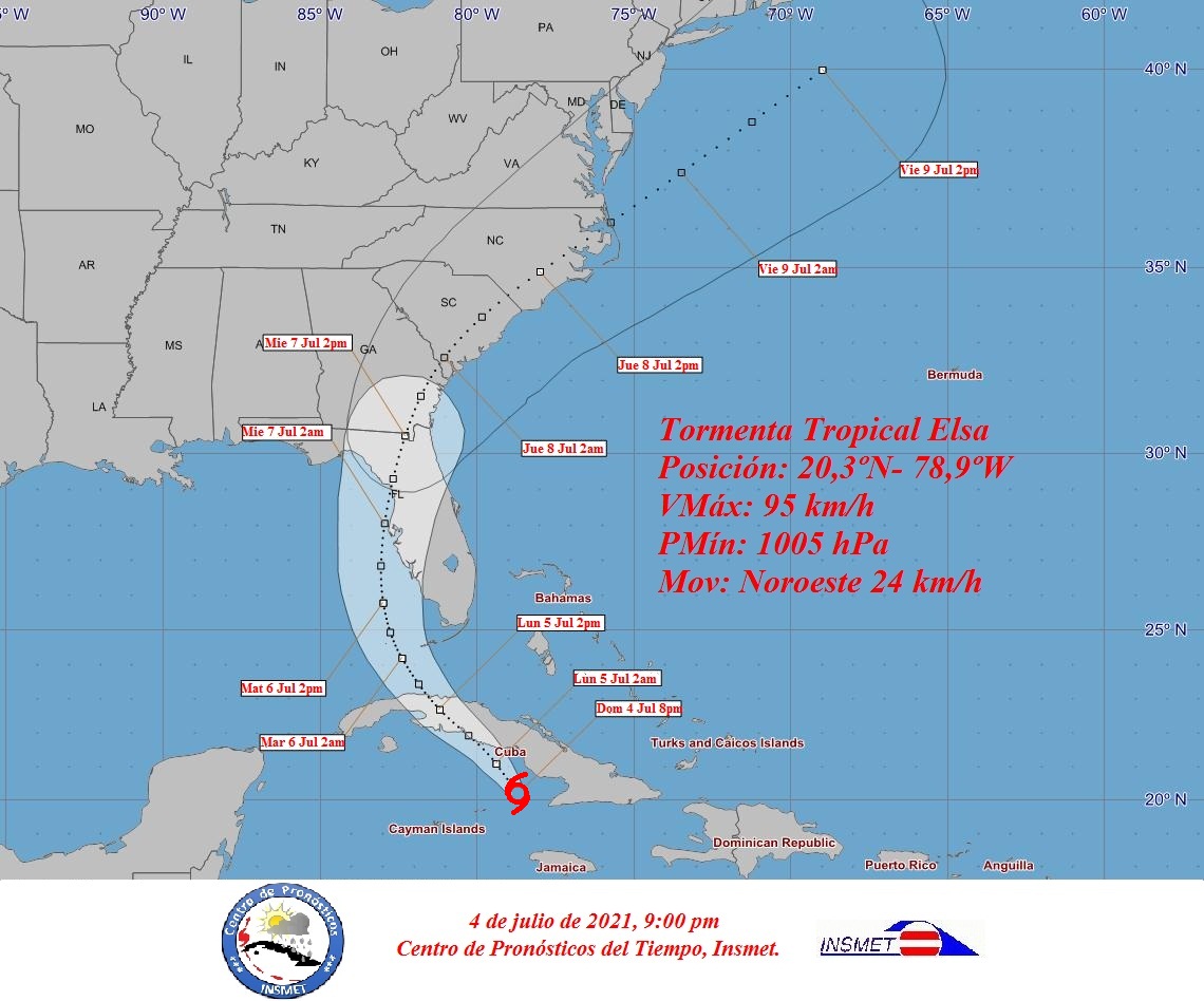 Trayectoria de la tormenta Elsa