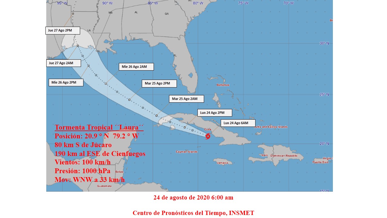 cono de probabilidades de la tormenta Laura