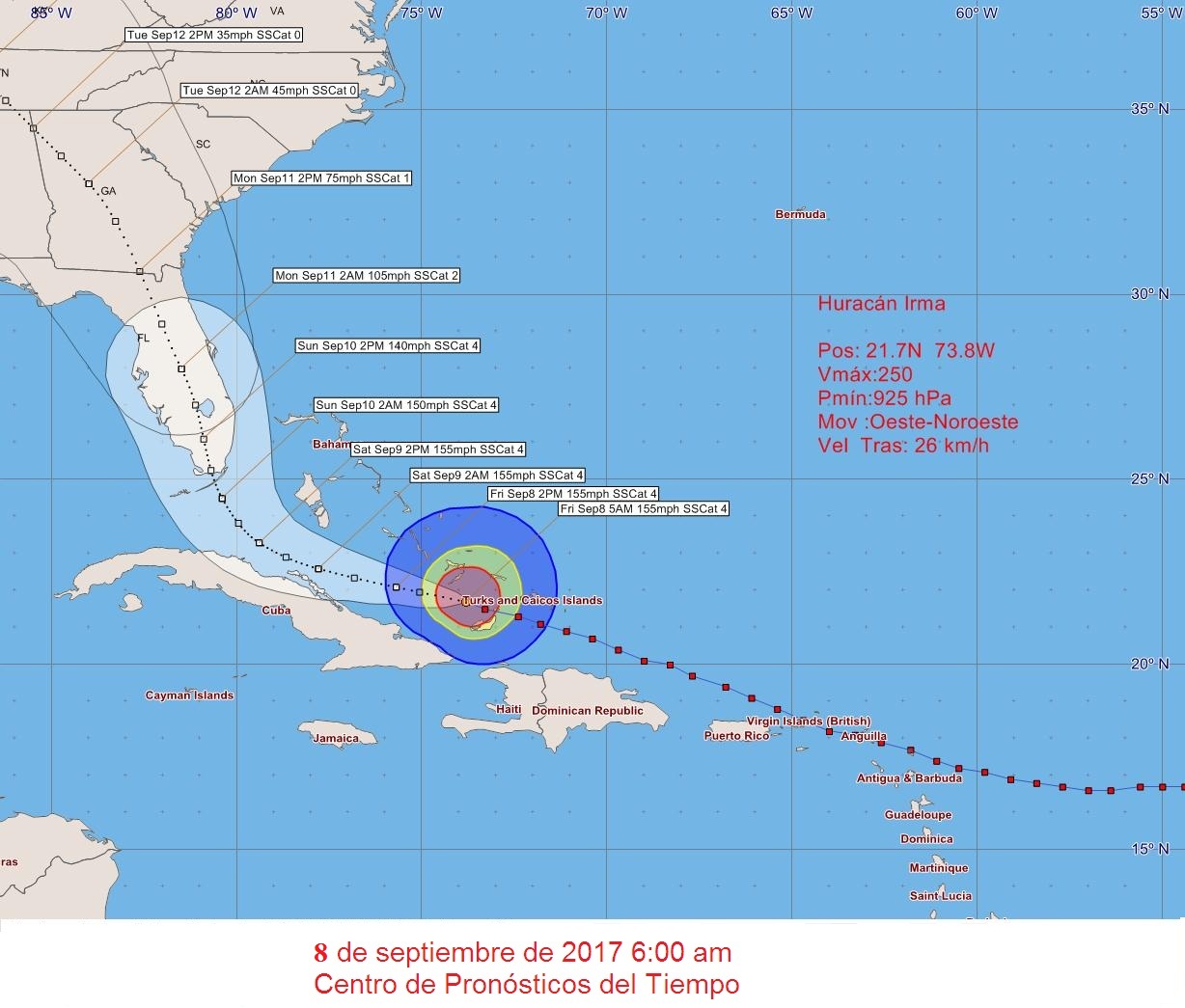 Cono de trayectoria del Huracán Irma
