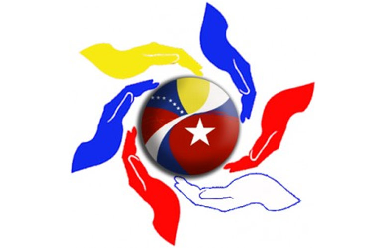 Banner alegórico a la solidaridad entre Cuba y Venezuela