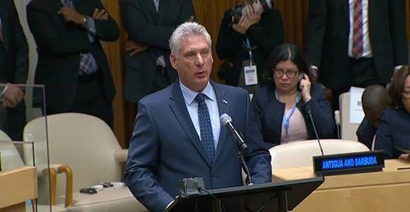 Díaz-Canel intervino este miércoles en la reunión de alto nivel de Naciones Unidas por el Día Internacional para la Eliminación Total de las Armas Nucleares. Foto: Captura/ Cubadebate