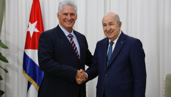El presidente cubano junto a su homólogo argelino, Abdelmadjid Tebboune. Foto: Alejandro Azcuy.