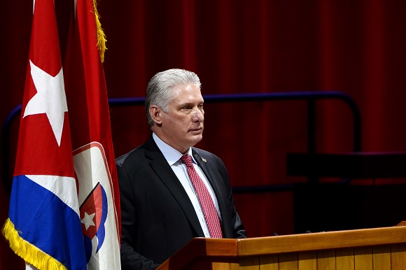 Miguel Díaz Canel Bermúdez, Presidente de la República y Primer Secretario del Partido Comunista de Cuba (CCPCC), durante su intervención en el cierre del 8vo Congreso del Partido Comunista de Cuba (PCC), efectuado en el Palacio de Convenciones, en La Habana, el 19 de abril de 2021. ACN/FOTO/Ariel LEY ROYERO.