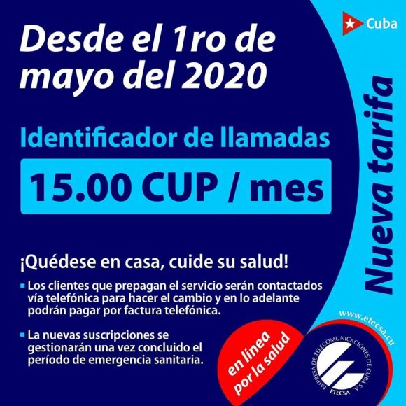 Aplicará ETECSA nueva tarifa para el servicio de identificador de llamadas