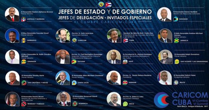 Jefes de Estado que asisten a la VI Cumbre en Antigua y Barbuda