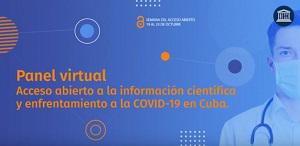 cartel del panel virtual de acceso abierto a la información científica y enfrentamiento a la COVID en Cuba