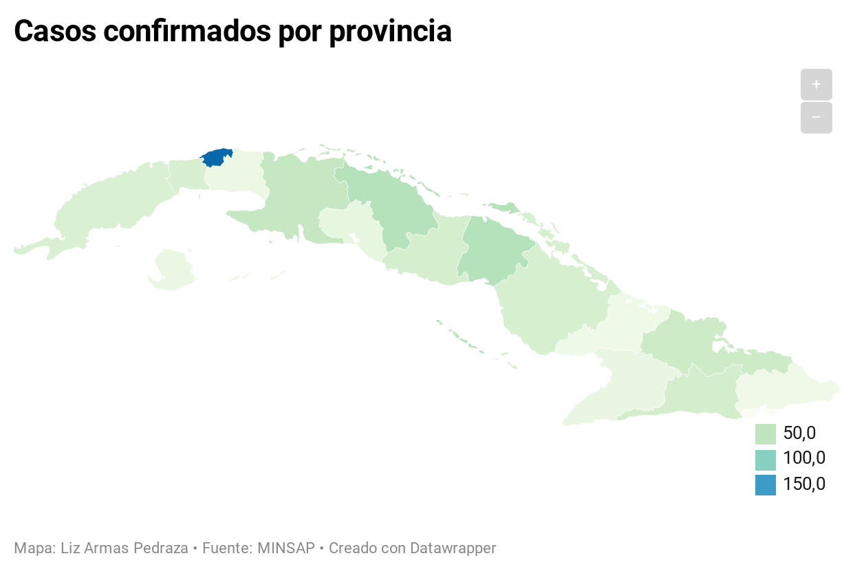 Mapa con los casos confrmados por provincia