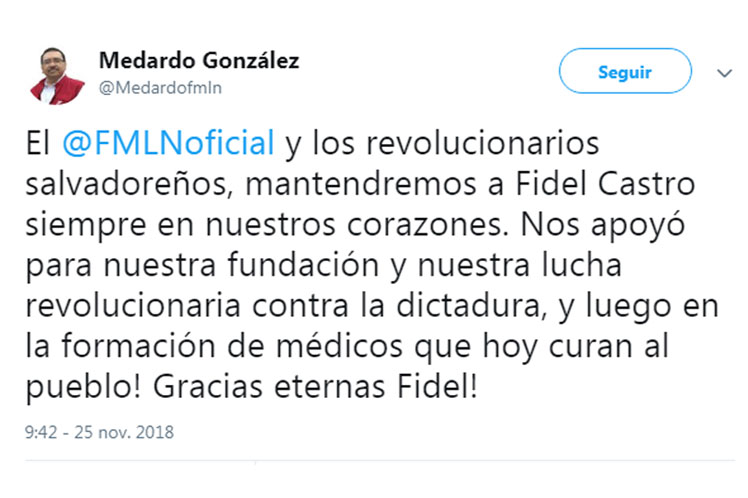 Mensaje en twitter sobre Fidel Castro