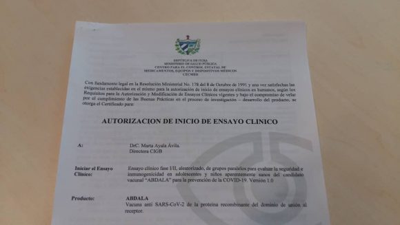 Autoriza CECMED inicio de ensayo pediátrico “Ismaelillo” con candidato vacunal “Abdala”