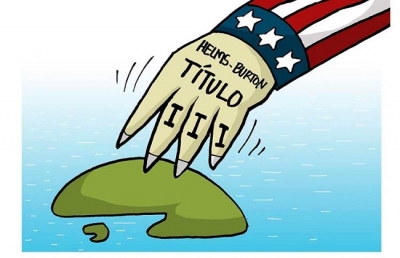 Imagen alegórica a la aplicación de la  Ley Ley Helms-Burton sobre Cuba.