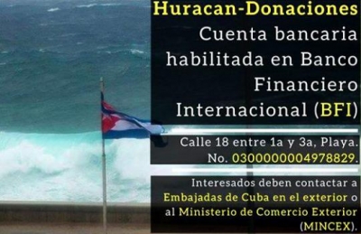 Habilita Cuba cuenta bancaria para ayuda internacional tras huracán 