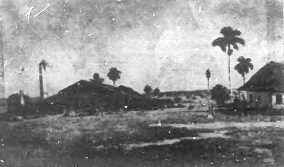 Vista panorámica de La Demajagua según un grabado de la época. La finca se ubicaba cerca del mar y a 13 kilómetros de Manzanillo. Foto: Reproducida por Bohemia el 9 de octubre de 1955.