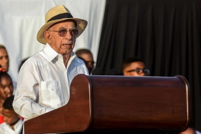 José Ramón Machado Ventura durante el discurso de clausura por el Aniversario 64 del asalto a los cuarteles Moncada y Carlos M. de Céspedes. 
