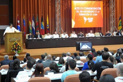 Nicolás Maduro Moros, presidente de la República Bolivariana de Venezuela, en el Acto en conmemoración del XIII aniversario de la fundación del ALBA