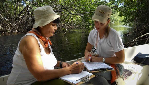 Especialistas evaluando el estado de los manglares.