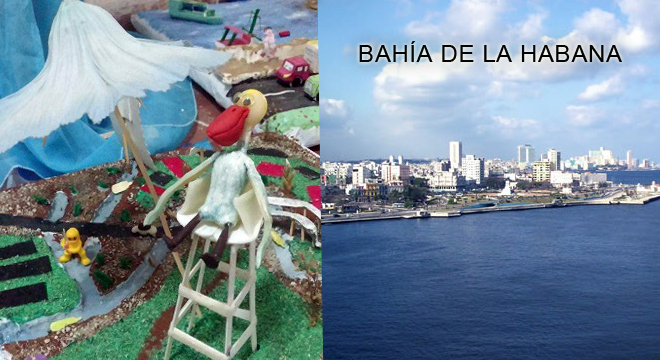 A la derecha se muestra una de las maquetas presentadas en el Festival Ambiental Bahía de La Habana Cuenca Este. Fotos: Grupo de Trabajo Estatal Bahía de La Habana