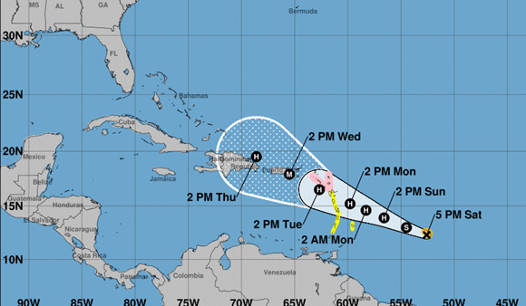 Cono de probabilidades de la Tormenta tropical María