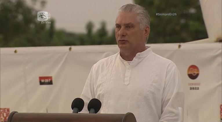 Miguel Díaz-Canel, en el acto central por el Día de la Rebeldía Nacional. 2022