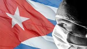 Imagen de la bandera cubana y profesional de la salud