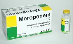 Meropenem de 500 y mil miligramos, un antibiótico de amplio espectro de acción, utilizado contra las sepsis más graves.