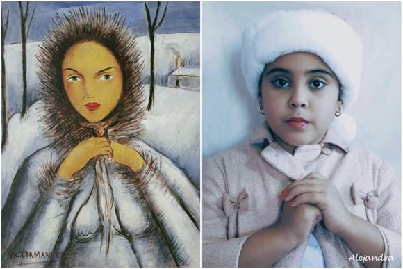 Niños imitan pinturas cubanas. Foto: Facebook/Joanna Pomes.