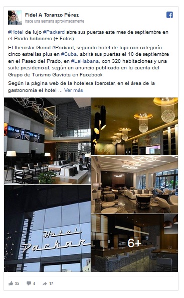Cometario de FB sobre la apertura del Hotel Packard. Cometario de FB sobre la apertura del Hotel Packard.